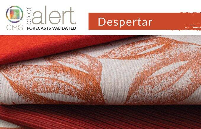 CMG’s July Color Alert: Despertar. The image shows a stack of fabrics in a dark orange color.