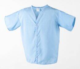 Pediatric Pajama Tops Children’s Healthcare Apparel. Made from our ChildGuard™ Fabric. Available options include a 4 snap neck and various child-friendly colors and patterns. Shown in Blue.