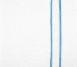 Envelope Closure Knitted fitted sheet with aqua binding.