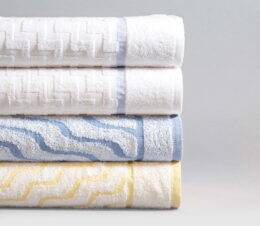 A stack of our complete collection of EuroSpa pool towels.